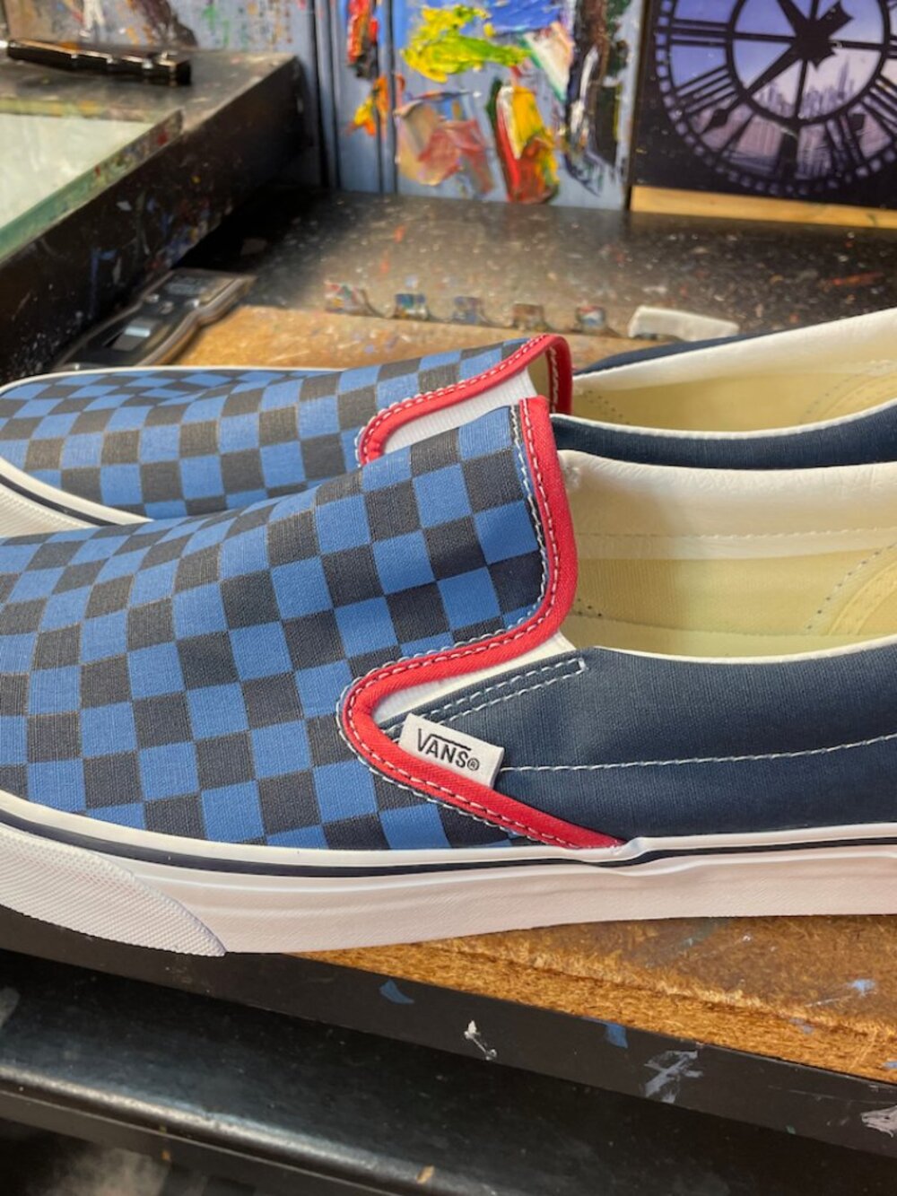 Vans Classic Slip On Checkerboard Navy Blue Sz US 12 Men New VN000EACZU3 Rare